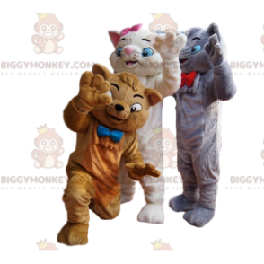 Trio de Costume de mascotte BIGGYMONKEY™ de chats gris, blanc