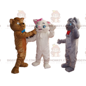 Trio de Costume de mascotte BIGGYMONKEY™ de chats gris, blanc