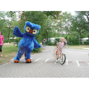 Costume de mascotte BIGGYMONKEY™ de hibou bleu jaune et orange