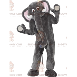 BIGGYMONKEY™ Mascottekostuum grijze en witte olifant met grote