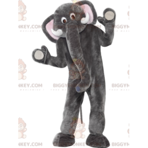 BIGGYMONKEY™ Mascottekostuum grijze en witte olifant met grote