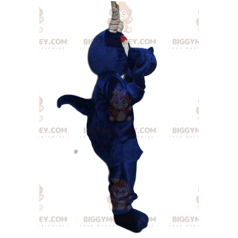 BIGGYMONKEY™ maskotdräkt midnattsblå drake med vita horn -