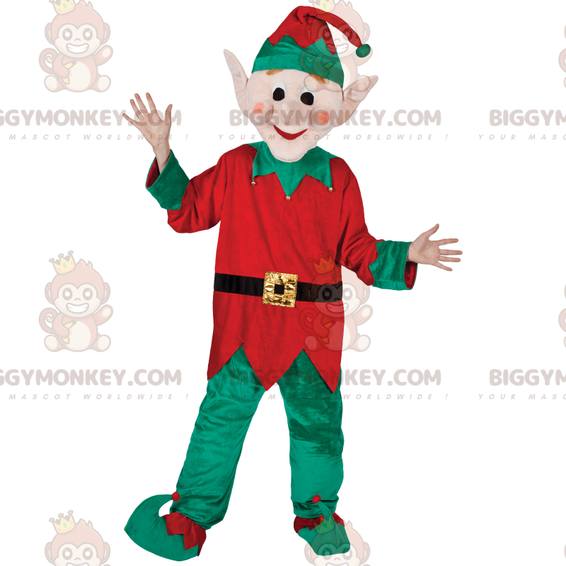 Traje de mascote de duende BIGGYMONKEY™ com terno verde e