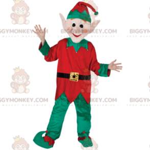 Traje de mascote de duende BIGGYMONKEY™ com terno verde e