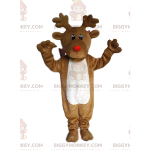 Traje de mascote de rena BIGGYMONKEY™ com nariz redondo