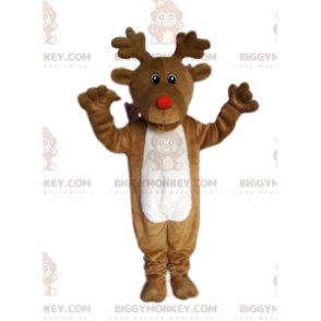 BIGGYMONKEY™ Costume da mascotte renna con naso rosso rotondo -