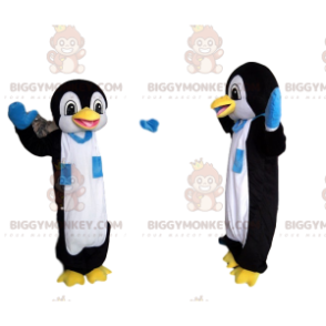 BIGGYMONKEY™ Rolig pingvinmaskotdräkt med blå och vit halsduk -