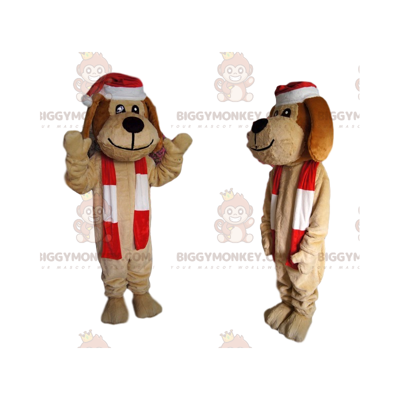 BIGGYMONKEY™ Mascot Costume Cheerful Tan Dog With Santa Hat –