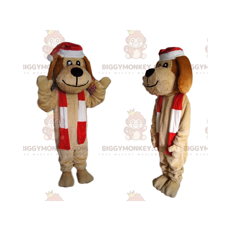 Costume de mascotte BIGGYMONKEY™ de chien beige joyeux avec un
