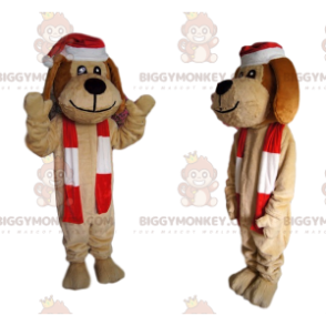 BIGGYMONKEY™ Mascot Costume Cheerful Tan Dog With Santa Hat –