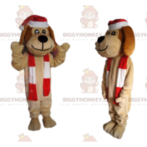 BIGGYMONKEY™ maskottiasu Iloinen ruskea koira joulupukin