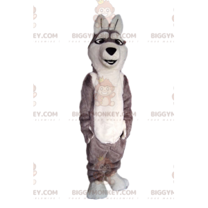 Costume mascotte BIGGYMONKEY™ cane lupo grigio e bianco. -