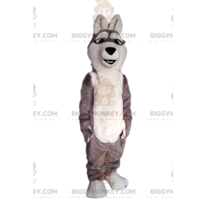 Grijze en witte wolfshond BIGGYMONKEY™ mascottekostuum. -