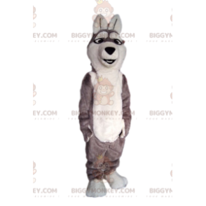 Gray and White Wolf Dog BIGGYMONKEY™ Mascot Costume. -