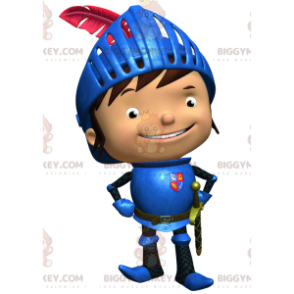 Kostým maskota BIGGYMONKEY™ Happy Little Knight s modrou zbrojí