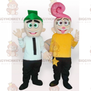 2 mandlige og kvindelige BIGGYMONKEY™s maskotter med farvet hår