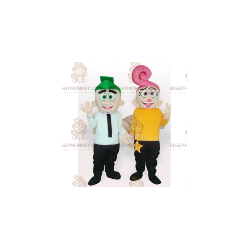 2 male and female BIGGYMONKEY™s mascots with colored hair -