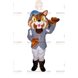 Traje de mascote de gato BIGGYMONKEY™ de dois tons com terno