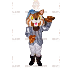 Traje de mascote de gato BIGGYMONKEY™ de dois tons com terno