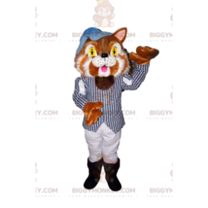 Στολή μασκότ δίχρωμης γάτας BIGGYMONKEY™ με κομψό κοστούμι -