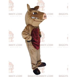 Traje de mascote BIGGYMONKEY™ de javali marrom agressivo com