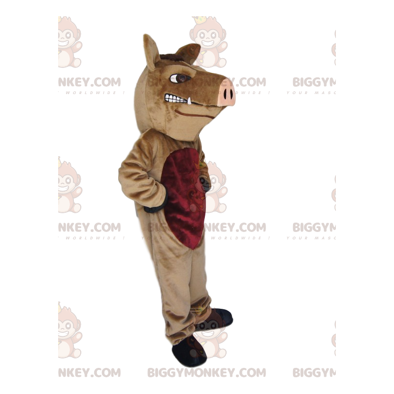 BIGGYMONKEY™ Mascot Costume Aggressive Brown Boar With Pink