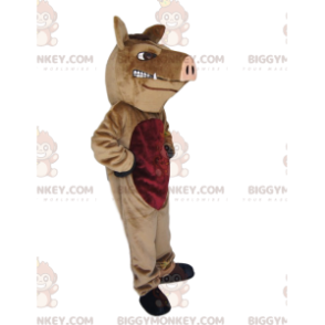 BIGGYMONKEY™ Mascot Costume Aggressive Brown Boar With Pink