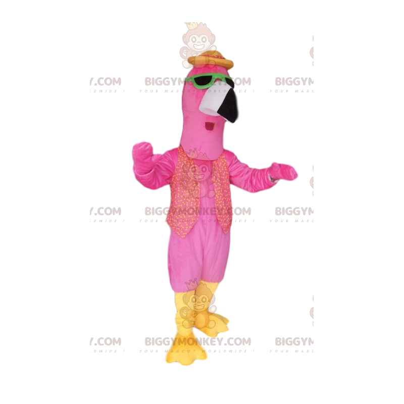 BIGGYMONKEY™ Flamingo Mascot Costume With Green Sunglasses -