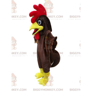 Brun kyckling BIGGYMONKEY™ maskotdräkt med överdådigt rött