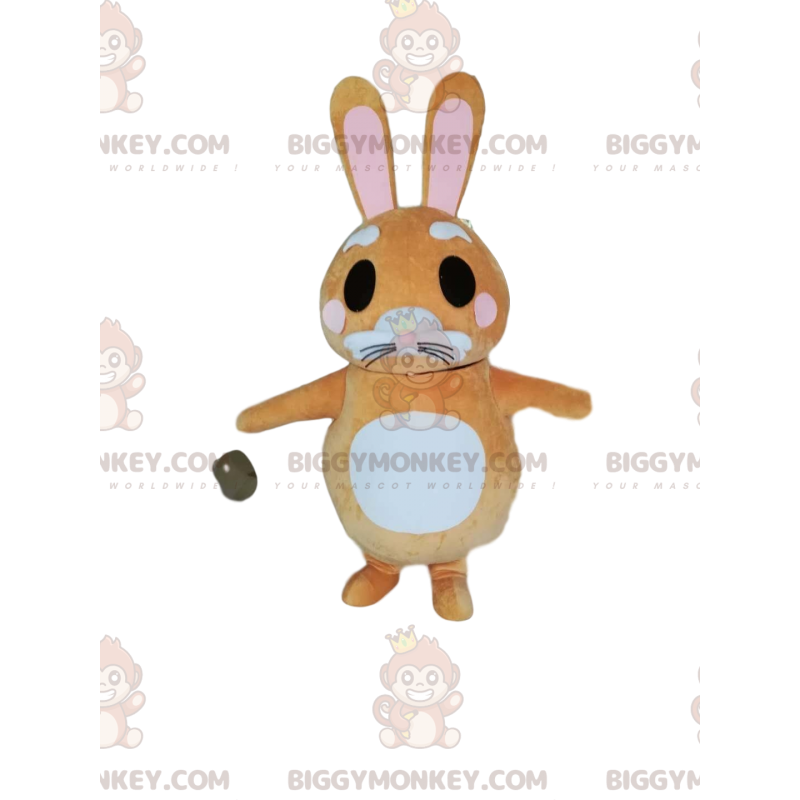 BIGGYMONKEY™ mascot costume of small beige rabbit with a cute