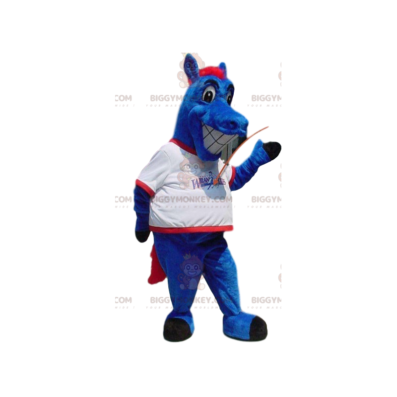 Costume de mascotte BIGGYMONKEY™ de cheval bleu farfelu, avec
