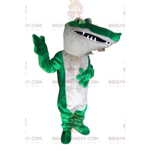 Costume mascotte BIGGYMONKEY™ coccodrillo verde e bianco -