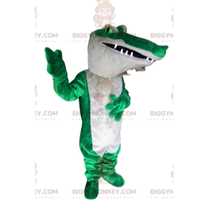 Traje de mascote de crocodilo verde e branco BIGGYMONKEY™ –