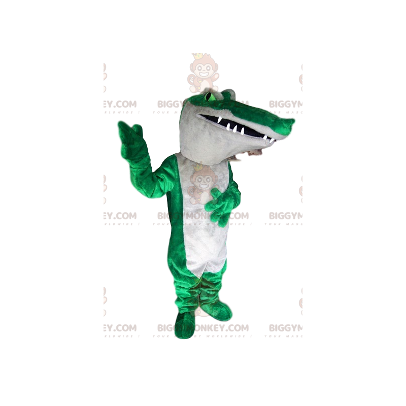 Groen en wit krokodil BIGGYMONKEY™ mascottekostuum -