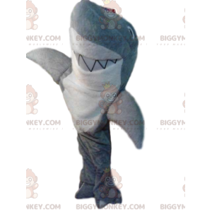 Costume da mascotte BIGGYMONKEY™ squalo grigio e bianco molto