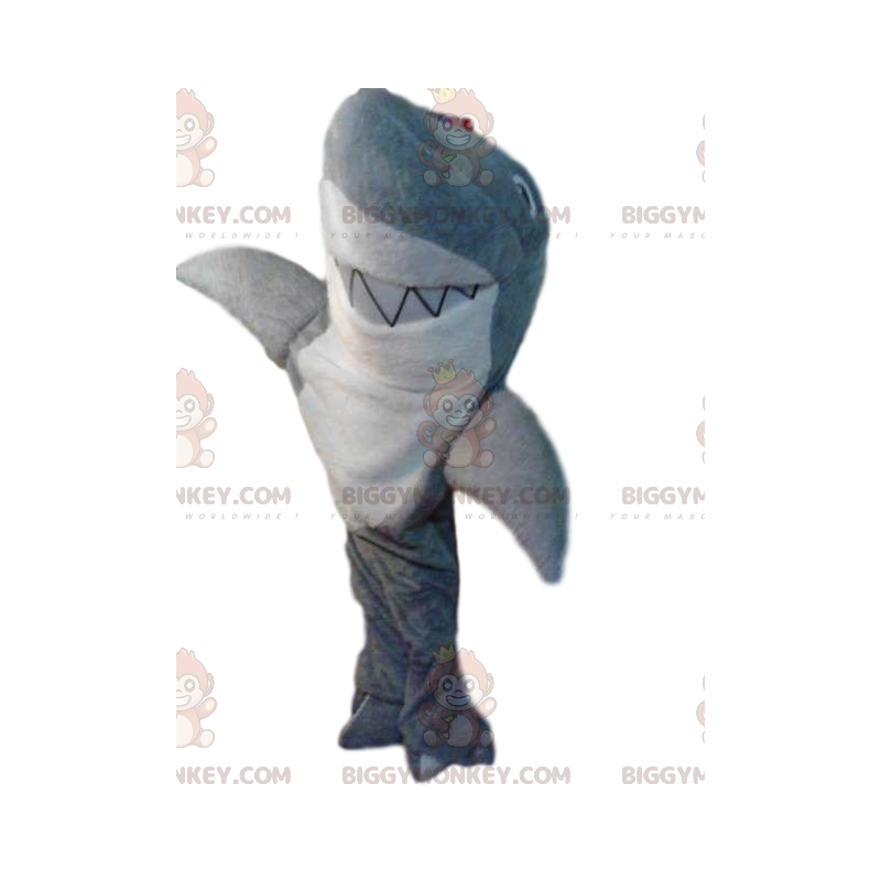 Costume de mascotte BIGGYMONKEY™ de requin gris et blanc très