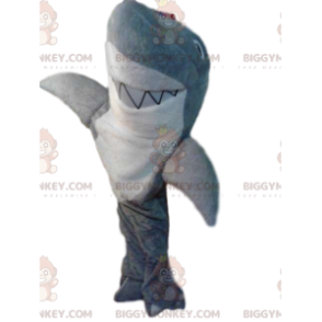 Costume de mascotte BIGGYMONKEY™ de requin gris et blanc très