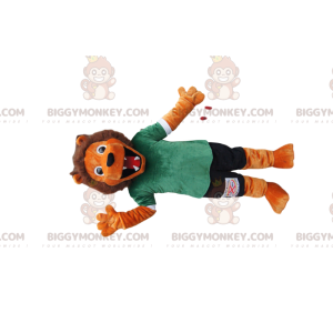 Traje de mascote Orange Lion BIGGYMONKEY™ com roupas esportivas