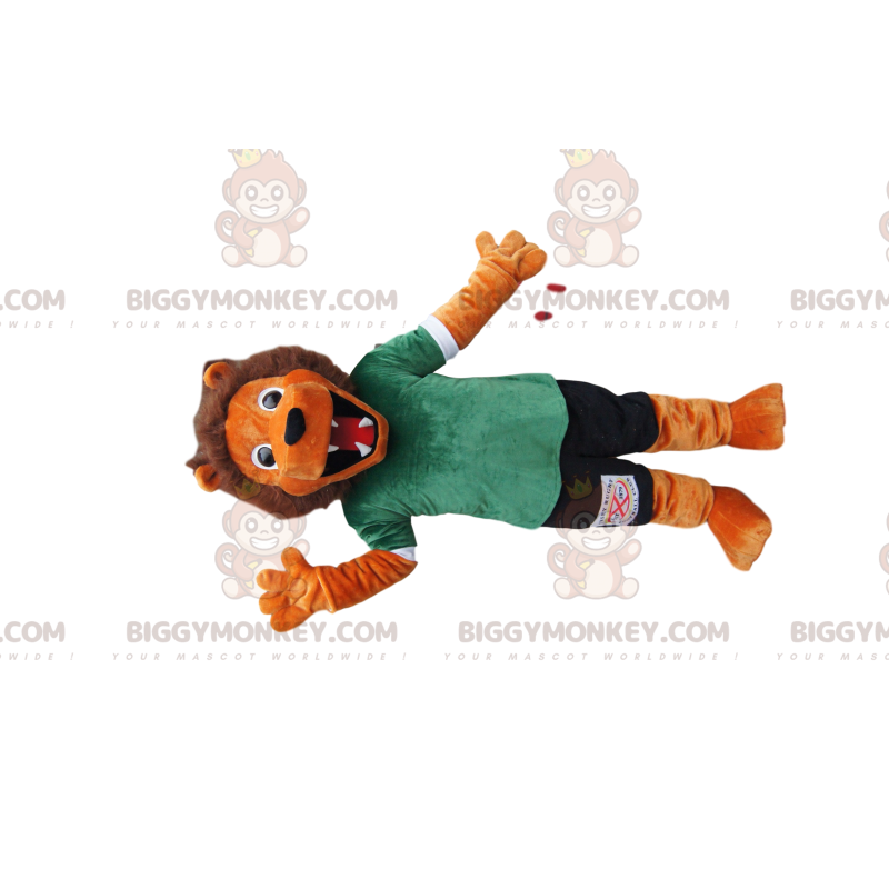 Orange Lion BIGGYMONKEY™ Mascot Costume with Green and Black
