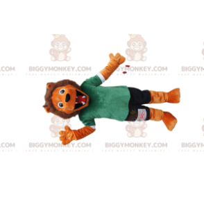 Orangefarbener Löwe BIGGYMONKEY™ Maskottchenkostüm mit grüner