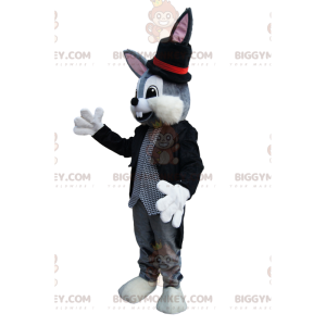 Costume de mascotte BIGGYMONKEY™ de lapin gris avec un costume