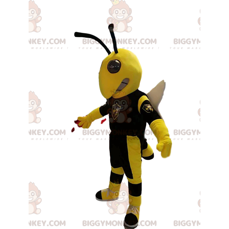 BIGGYMONKEY™ mascottekostuum van gele en zwarte wesp, met witte