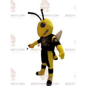 Costume de mascotte BIGGYMONKEY™ de guêpe jaune et noire, avec