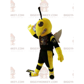 Costume de mascotte BIGGYMONKEY™ de guêpe jaune et noire, avec