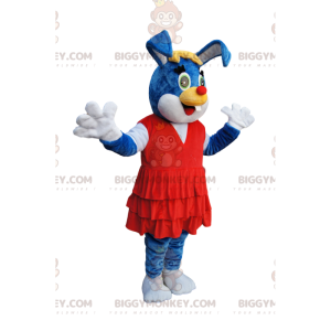 Blue Bunny BIGGYMONKEY™ maskotkostume med smuk rød kjole -