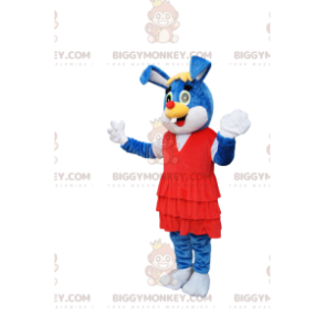Blue Bunny BIGGYMONKEY™ Mascot Costume with Gorgeous Red Dress
