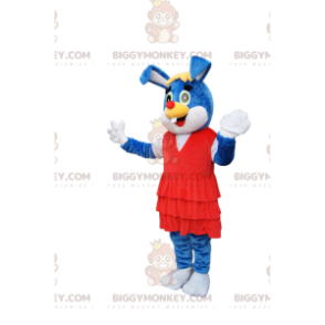 Traje de mascote de coelho azul BIGGYMONKEY™ com lindo vestido