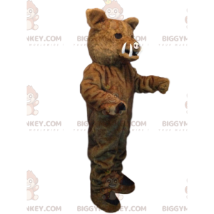 Traje de mascote BIGGYMONKEY™ javali marrom com pequenas presas