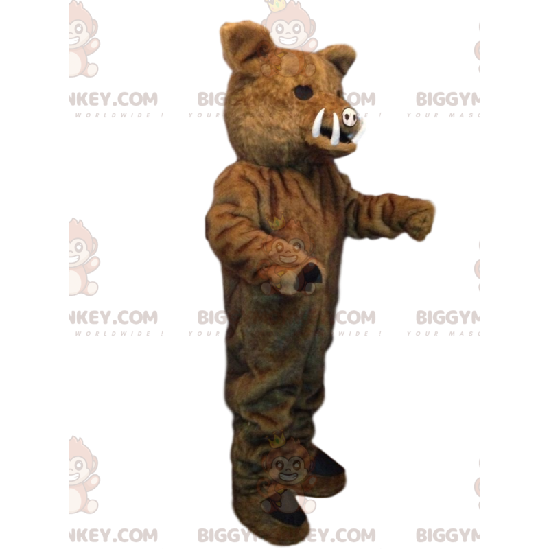 Traje de mascote BIGGYMONKEY™ javali marrom com pequenas presas