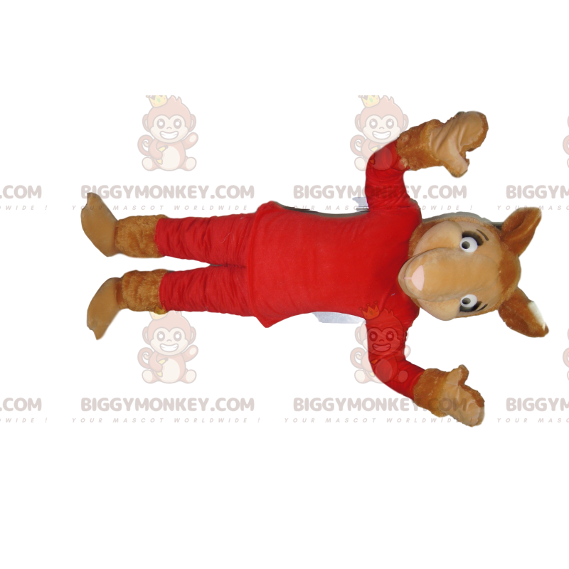 Disfraz de mascota camello BIGGYMONKEY™ en traje rojo -